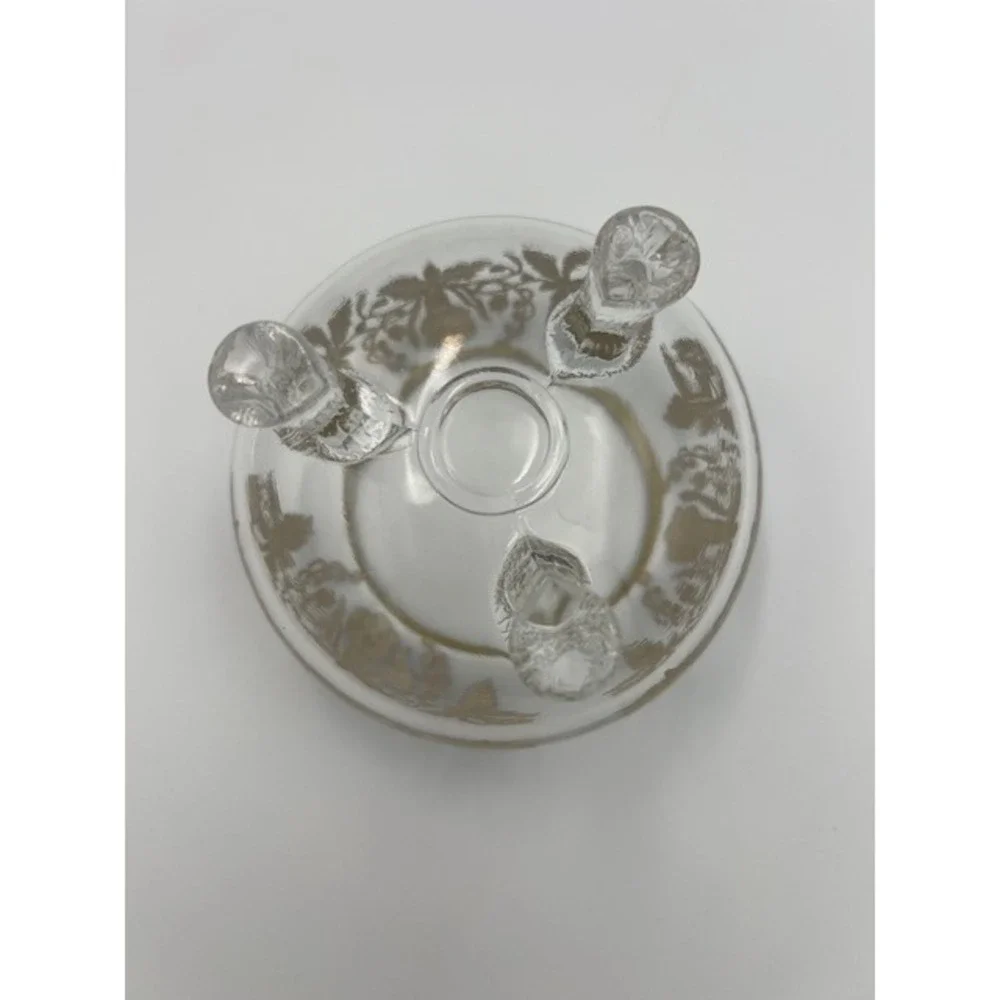 Viking Glass Vintage 3 Footed Rose Bowl Flower Frog Silver Overlay Floral Clear